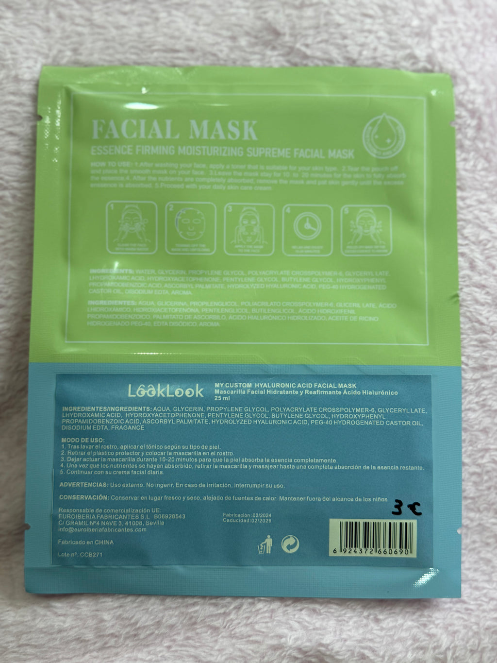 Mascarilla facial doble ácido hialurónico